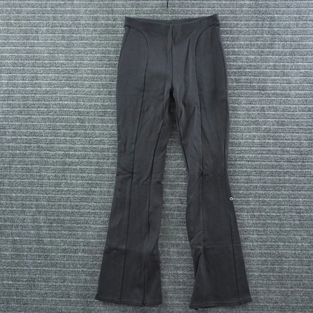 Alo Yoga Flare Leggings Women XS Black High Waist Zipper Hem